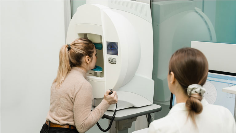 Image of a women having fields testing.