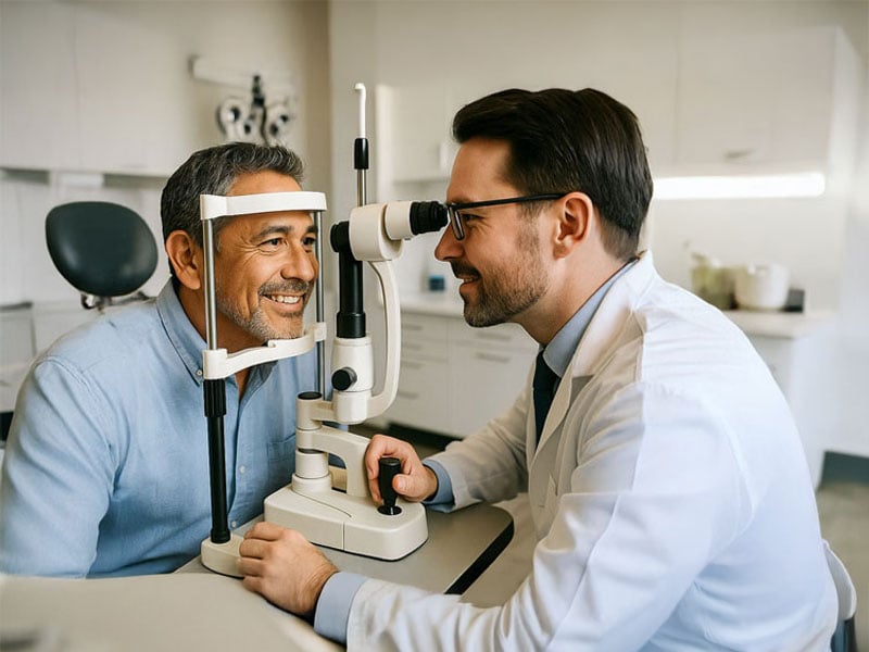 Image of a male patient having an eye exam.