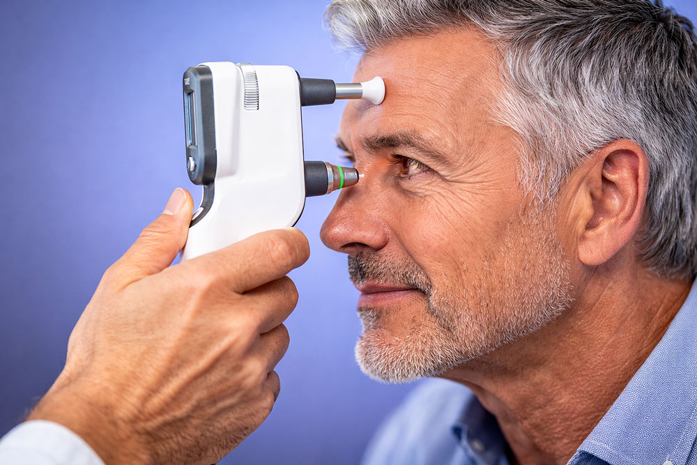 Eye pressure beng measured by a handheld Tonopen at M&M Eye Institute.