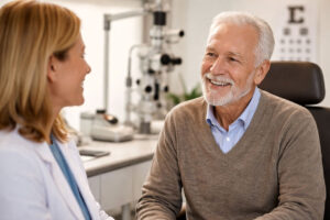 Senior man from Prescott, Arizona, having an eye exam to measure his eye pressure at M&M Eye Institute.